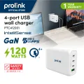 Prolink PTC412001 120W PPS PD GaN Fast Wall Charger Intellisense with Power delivery- Macbook Pro charger, Laptop charger USB-C adapter, iPhone 14, Samsung s22 Lenovo, Nintendo. 
