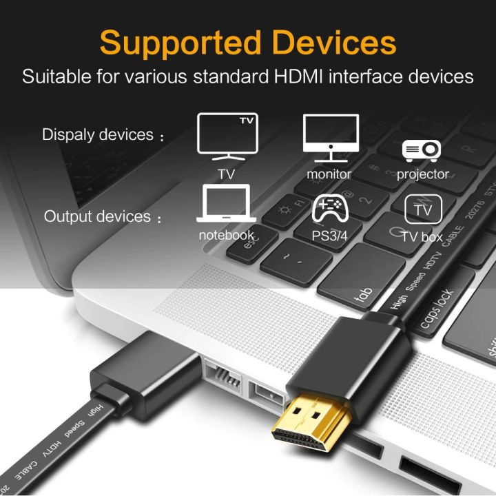 Gold Plated HDMI Flat Cable 1.5M, 3M , 5M - 4K 1080P Plug Cord For X-Box DVD Player HDTV Projector Black