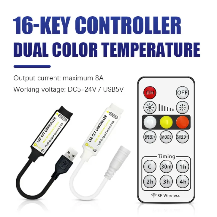 16%20key%20Dual%20Color%20LED%20Dimmer%20for%20CCT%205050%20Strip%20RF%20wireless%20remote%20control%20USB/DC%203-pin%20connector%205v/12v/24v%20controller%20-%20Image%203