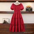 plus Size Women's Clothing 2024 Summer New Style French Tea Break Butterfly Design Pearl Cake Dress for Fat Girls. 