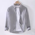 Thin Linen Shirt Men's Long-Sleeved Casual Loose Cotton Linen Shirt Linen Fabric White Shirt Inner Fashion Spring and Summer. 