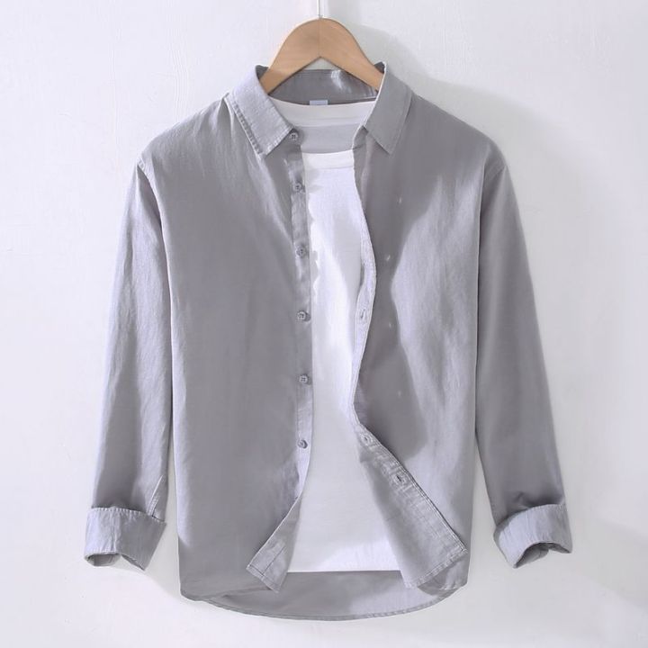 Thin%20Linen%20Shirt%20Men's%20Long-Sleeved%20Casual%20Loose%20Cotton%20Linen%20Shirt%20Linen%20Fabric%20White%20Shirt%20Inner%20Fashion%20Spring%20and%20Summer%20-%20Image%204