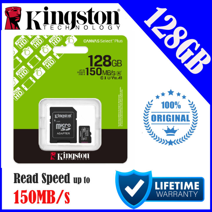 Kingston Canvas Select Plus 128GB Micro SD (SDXC) Memory Card - U1, V10, A1, 150MB/s R