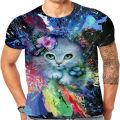 Colourful Painting Cat 3D Printed Men's T Shirts Summer Fashion Oversize Short Sleeve Cute Animal Tees Boys Girls Tops Clothes. 