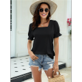 Tops for Women Summer Casual Ruffle Trim Sleeve Square Neck T Shirts. 