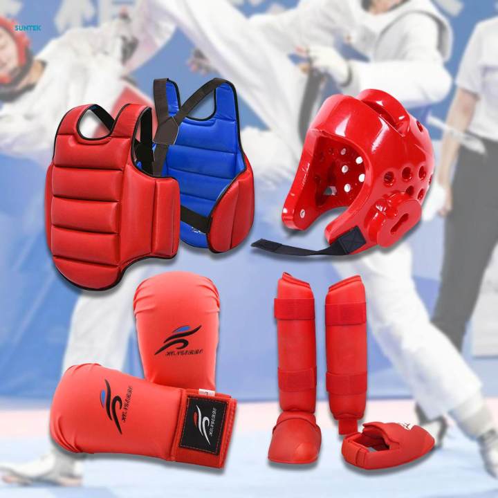 4%20Pieces%20Karate%20Sparring%20Gear%20Thickened%20Boxing%20Gloves%20Vest%20XL%20Red%20-%20Image%205