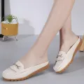 【ZOSR】Fashion Casual Flats Shoes For Women Slides New Summer Breathable Comfortable Soft Leather Ladies Slippers Office Party Mules Women Half Shoes. 