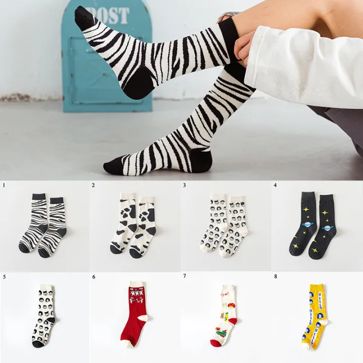 New Print Funny Socks Cow Zebra Women Skateboard Hip Hop Street Crew Harajuku Art Fashion Short Socks With