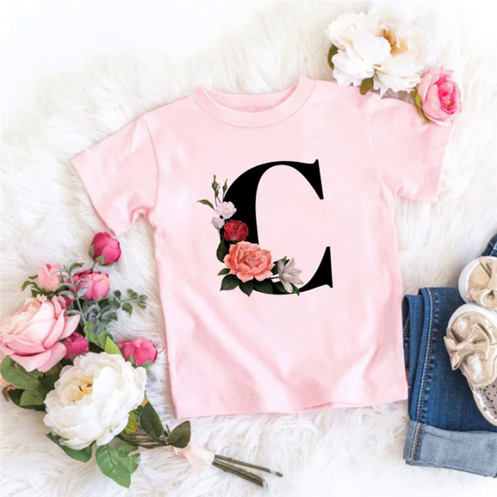 26%20Black%20English%20Letters%20ABCD%20Flower%20Cartoon%20Print%20Children's%20Round%20Neck%20Short%20Sleeve%20Boys%20and%20Girls%20Pink%20T-shirt%20-%20Image%203