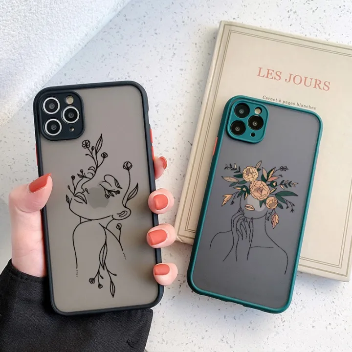 Line%20Art%20Sketch%20Flower%20Girl%20Protection%20Phone%20Case%20For%20iPhone%2012%2011%2013%20Pro%20MAX%20X%20XS%20XR%20SE%202%206s%207%208%20Plus%20Hard%20Translucent%20Cover%20-%20Image%203