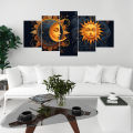 5 Panel Modern (5 feet) Home Decor 3D Wall Art Wood Framed - Sun & Moon. 