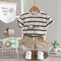 Boys Striped Casual Outfit Round Neck T-shirt & Shorts Kids Summer Clothes Sets. 