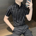 High-End Striped Short Sleeve Shirt Men's Light Luxury Business Men's Summer Ice Silk High-End Top Half Sleeve Shirt. 