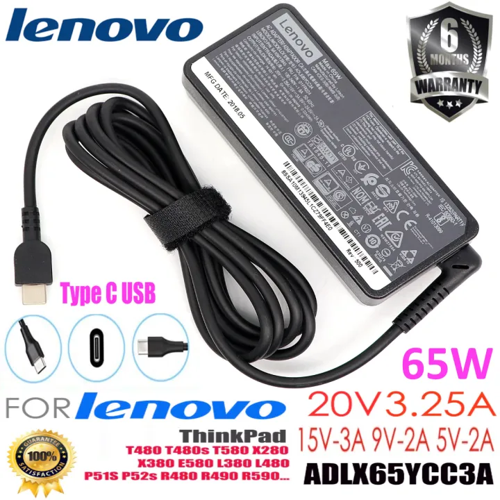 Laptop Charger Power Supply Adapter for Lenovo Origina.l 65W 60W 45W Type USB C Adapter Laptop Charger for Lenovo ThinkPad T480 T480s T580 X280 X380 E580 L380 L480 20V 3.25A & also can Use MacBook ASUS ZenBook for Lenovo Dell Xiaomi Air HP Sony usb type c