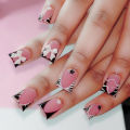 HZ147 24PCS Square Fake Nails with Zebra Print for Nail Art - Pink. 