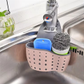 Household Storage Basket Kitchen Sink Shelf Adjustable Soap Sponge Hanging Basket Pink. 