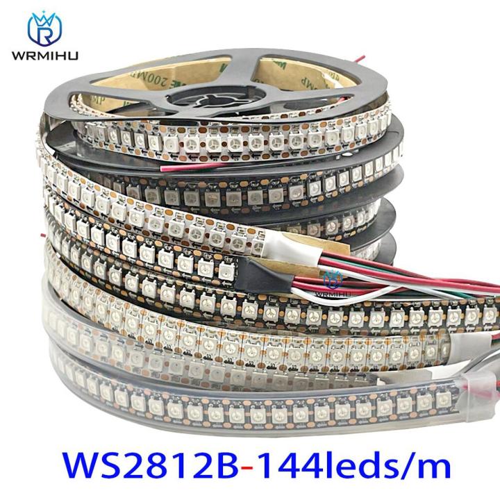 DC5V WS2812B 5m/Roll 30/60/144leds/m Black/We PCB IP30/IP65/IP67 5050RGB Individually Addressable Smart led pixel strip light-1m WS2812B 144leds-IP30-We PCB-
