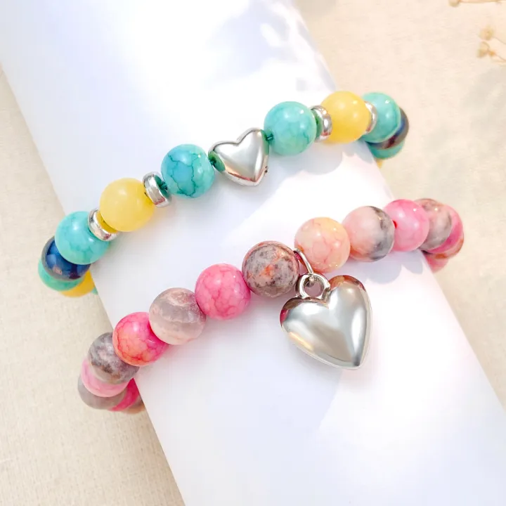 Qingwen%20European%20and%20American%20New%20Green%20Pink%20Colored%20Stone%20Beaded%20Bracelet%20Love%20Pendant%20Braided%20Rope%20Couple%20Bracelet%20Size%20Adjustment%20-%20Image%203