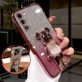 For Samsung Galaxy S24 / S24 Plus / S24 Ultra Back Cover with Cartoon 3D Bear Stand Luxury Slim Gradient Plating Glitter Girls Stylish Phone Case Clear Soft Silicone Protective Cases Pouch. 