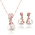 Wedding Jewelry Set Bride Rose Gold Crystal Pendant Necklace Earrings. 