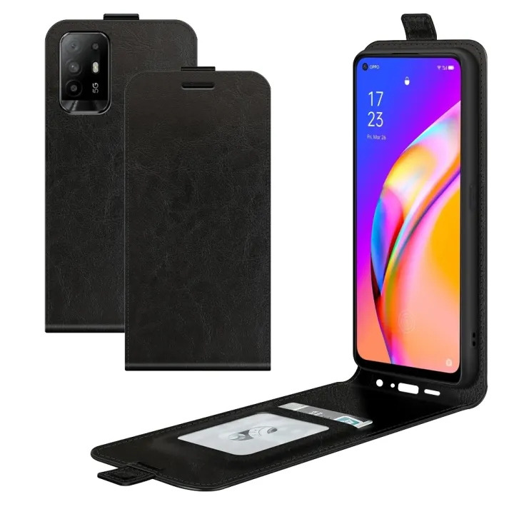 For OPPO A94 5G / F19 Pro+ 5G / Reno5 Z R64 Texture Single Vertical Flip Leather Protective Case with Card Slots Photo Frame(Black)