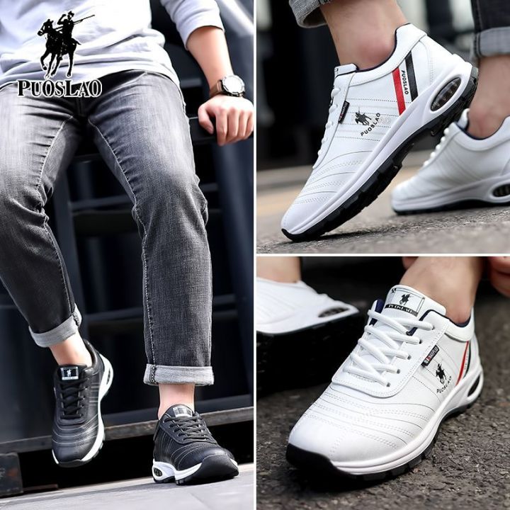 Paul Leather Men's Shoes2023Spring and Autumn New Sports Shoes Men's Casual Leather Shoes Air Cushion Shoes Men's Easy Wear Shoes