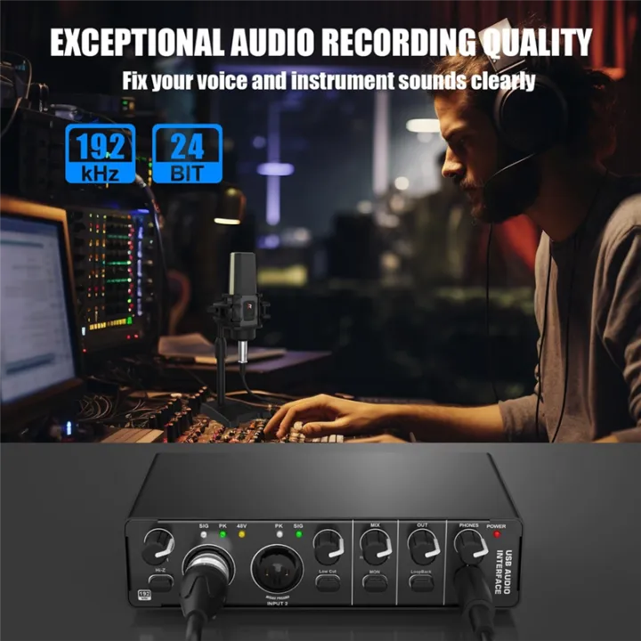 USB Audio Interface,2 In 2 Out Audio Interface With 48V Phantom Power ...