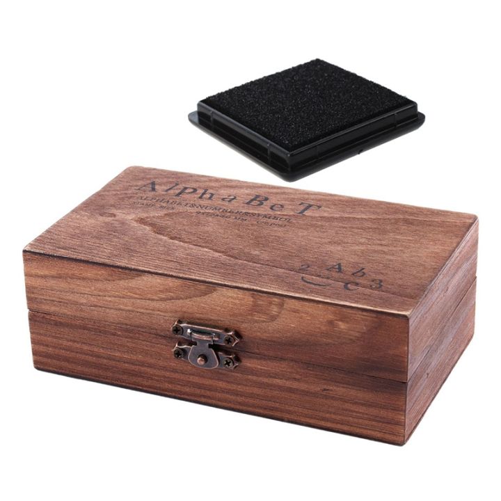 1%20Pcs%20Stamp%20Pad%20Ink%20Pad%20Wedding%20Letter%20Document%20Black%20&%201%20Set%20Rubber%20Stamp%20Alphabet%20Number%20Symbol%20Wooden%20Box%20Set%20-%20Image%202