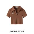 American Retro Hot Girl polo Collar Short Sleeve T T-shirt Women's Summer Niche Sweet and Spicy chic Short Slimming Tight Top. 