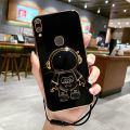 LECOMES for Samsung Galaxy A10s Back Cover with Lanyard Astronaut Folding Bracket Stand Luxury 6D Plating Square Stylish Girls Phone Case Soft Silicone Mobile Cases Pouch. 