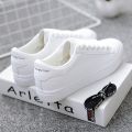 【FOOT SOFA】Women Sneakers Fashion Breathble Vulcanized Shoes Women Pu leather Platform Shoes Women Lace up Casual Shoes White. 