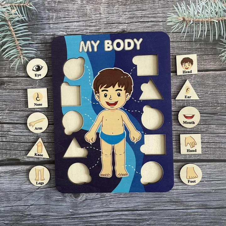 Wooden Puzzle Toys for Kids Learning Human Body Parts Aged Matching ...