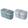 2set Microwavable 2 Layer Lunch Box with Compartments Leakproof Bento Box Food Container Lunch Box Gray & Green. 