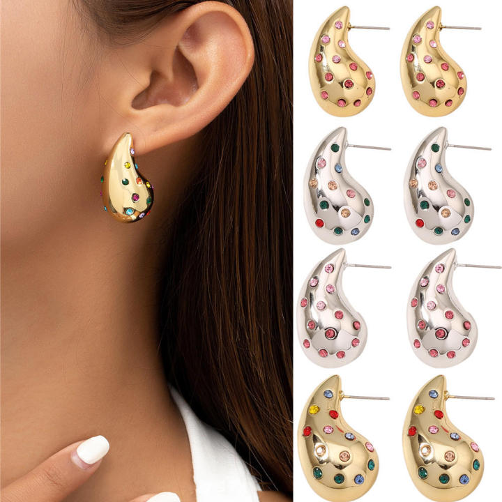 Stud Earrings Set Chubby Shape Colorful Water Drop Earrings Plated Classic Design Water Drop Earrings for For Women For Girls Bridal Wear Fashion Accessory Gift Item