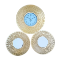 Elegant Gold Ring Wall Clock with Dual Mirrors - 3-Piece Set. 