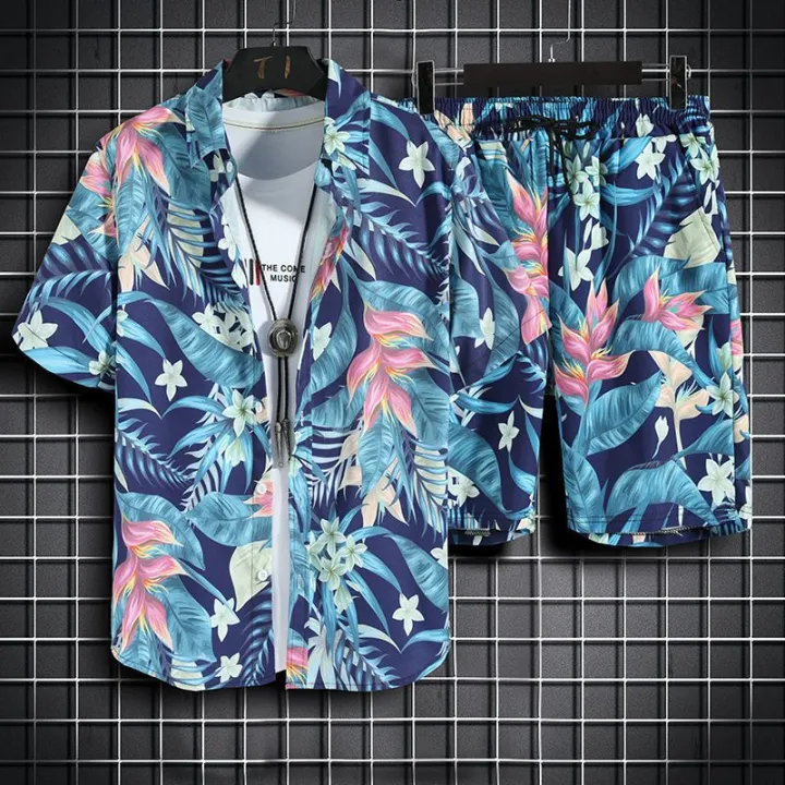 Hawaii%20Holiday%20Beachwear%20Men's%20Trendy%20Casual%20Suit%20Men's%20Short-Sleeved%20Shirt%20Shorts%20Loose%20and%20Handsome%20Wear%20Match%20Printed%20Shirt%20-%20Image%204
