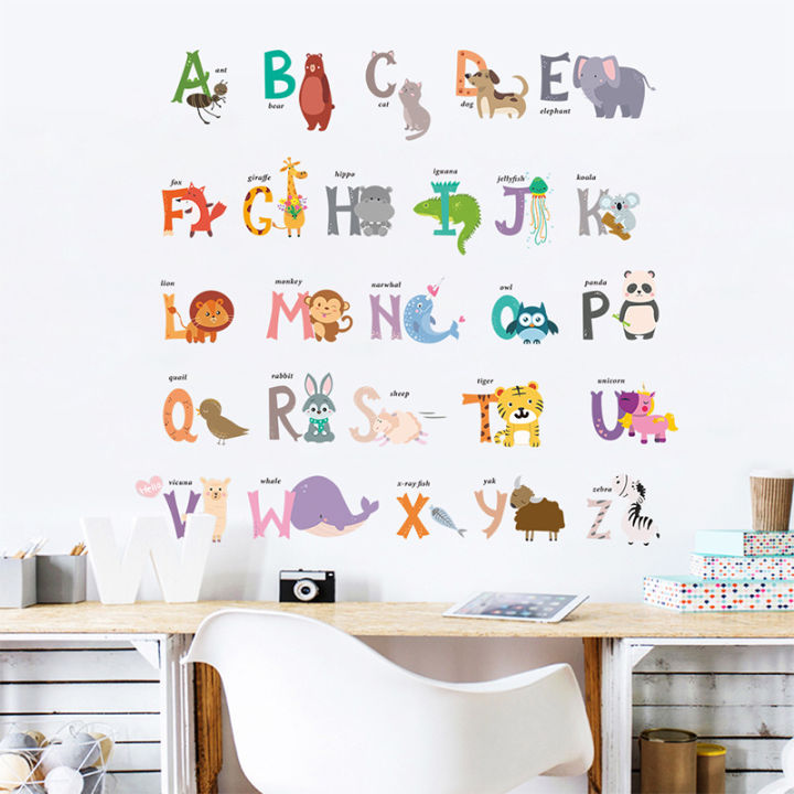 cartoon Jungle wild 26 letters alphabet animals wall stickers kids wall decal