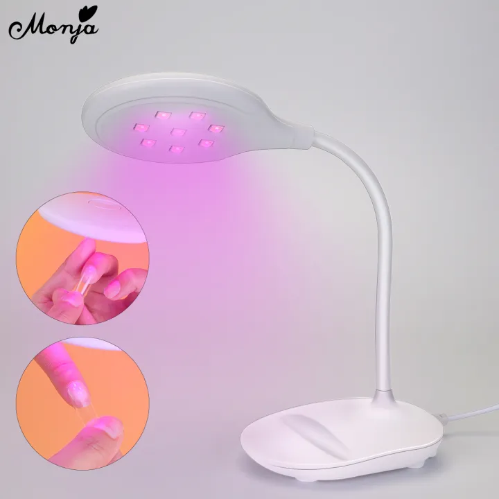 Monja 8 Leds White Nail Dryer Folding Desktop Nail Lamp Quick Drying Portable UV LED Baking Lamp Gel Nail Polish Manicure Tools