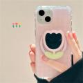 Girl iPhone Holder Ring Finger Phone Holder for Applicable Foldable Mirror Tulip Cute Korean INS Pink MagsafeGriptok Support 16 Stands. 