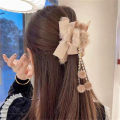 Fashion Women Soft Plush Bow Tassel Hair Claw Clips Elegant Hair Clips Headwear Mystic. 