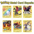 pokemon cards golden Spanish Pokemon Metal Cards Pokémon Letters Charizard Pikachu V VMAX Collection Gold Card GX Original Collection Toy Kid GiftsParty Games Crafts. 