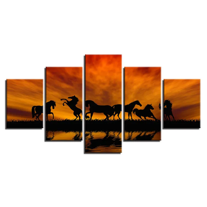 5%20Panels%20Modern%20Unframed%20Evening%20Grassland%20Horses%20Animal%20Canvas%20Paintings%20on%20Canvas%20Wall%20Art%20For%20Home%20Decorations%20Wall%20Decor%20-%20Image%203