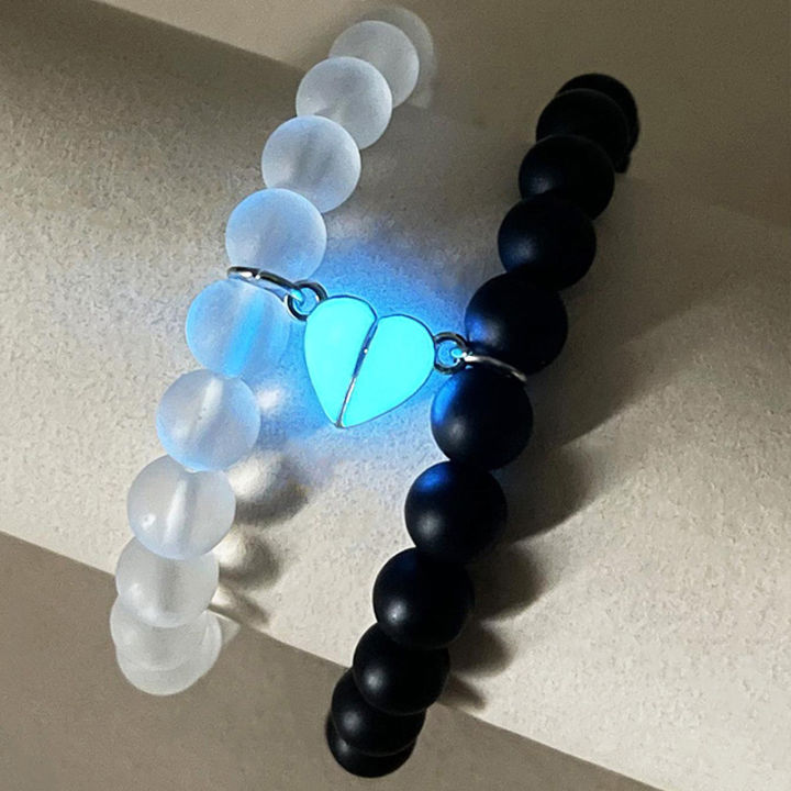 2Pcs Luminous Couple Bracelet Crown Couple Charm Handmade Adjustable Bead String Matching Friend Bracelet Love Jewelry Gifts ANLAN