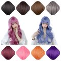 Heat Resistant Cosplay Lolita Wigs Sweet Curly Halloween Party Synthetic Wigs with Bangs Pink Breathable Long Wavy Wig for Women. 