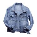 DESCENTE Women Denim Jacket Stylish Denim Jacket for Women Trendy Hip Hop Streetwear Coat with Chest Pockets Slim Fit Turn-down Collar Long Sleeve Single-breasted Design Fashionable Lady's Outerwear on Retro. 