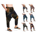 Yfashion Men Cotton Harem Pants Summer Plus Size Ethnic Style Printing Cotton Linen Pants Casual Loose Drop Crotch Trouser. 