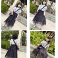 Girl's Miniskirt Mid-Length 2024 Summer New Middle and Big Children Korean Style Starry Skirt Overknee Dress Mesh Skirt. 