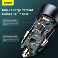 Baseus U+U 40W Golden Contactor Pro Dual Quick Charger Car Charger (With Baseus Simple wiring USB For Type-C 5A 1.0m) Dark Gray 6 Months Warranty. 