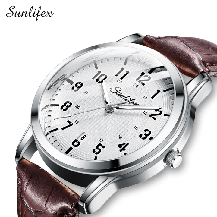 【Miga Plaza】 Men Watch Classic Style Leather Strap Watch Waterproof Quartz Leather Strap Boy Watch