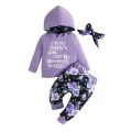 Terno For Kid Girls 3 -24 Months Cute Letter Long Sleeve Hoodie Tee Headband Long Pants Floral Outfit Toddler Infant Clothing Set Fashion Kids Wear Ootd For Newborn Baby Girls. 